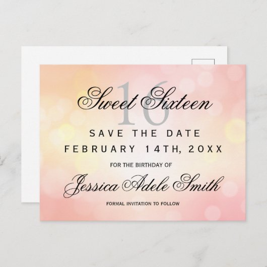 Glamorous Pink Glitter Sweet 16 save the date Briefkaart (Voorkant / Achterkant)