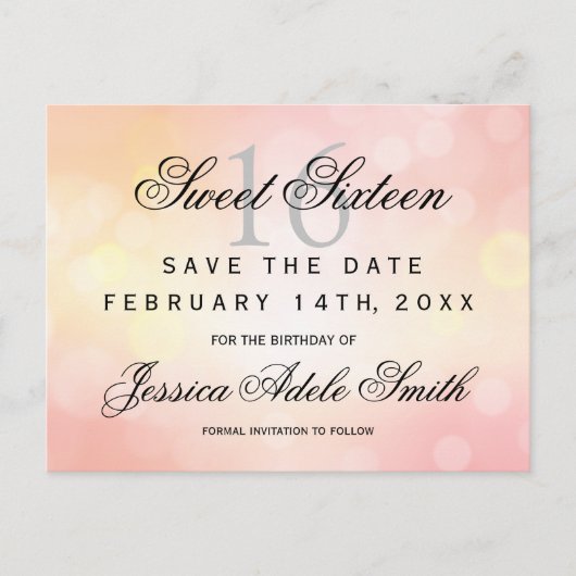 Glamorous Pink Glitter Sweet 16 save the date Briefkaart (Voorkant)