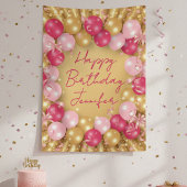 Glamorous Pink Gold Balloons Glitter Birthday Spandoek
