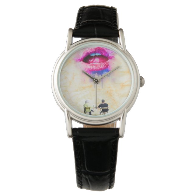 Glamorous Pink Lip Illustration Horloge (Voorkant)