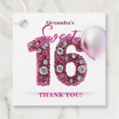 Glamorous Pink Rhinestone Silver Balloon Sweet 16 Bedankjes Labels (Voorkant)