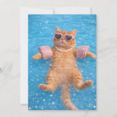    Glamorous Poolside Cat Floating In Style        Kaart (Achterkant)