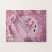 Glamorous Princess Cat Using Pink Telephone        Legpuzzel (Horizontaal)