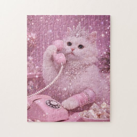 Glamorous Princess Cat Using Pink Telephone        Legpuzzel (Verticaal)