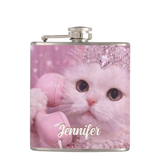 Glamorous Princess Cat Using Telephone             Heupfles (Voorkant)