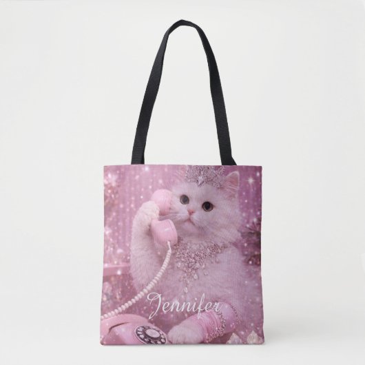Glamorous Princess Cat Using Telephone             Tote Bag (Voorkant)