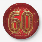 Glamorous Ruby Gemstone Gold 60th Birthday Party Papieren Bordje (Voorkant)