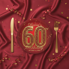 Glamorous Ruby Gemstone Gold 60th Birthday Party Papieren Bordje