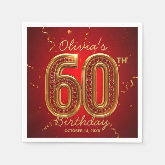  Glamorous Ruby Red Gold Jewel 60th Birthday Servet (Voorkant)