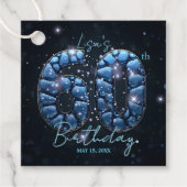 Glamorous Sapphire Blue Jewel Mosaic 60th Birthday Bedankjes Labels (Voorkant)