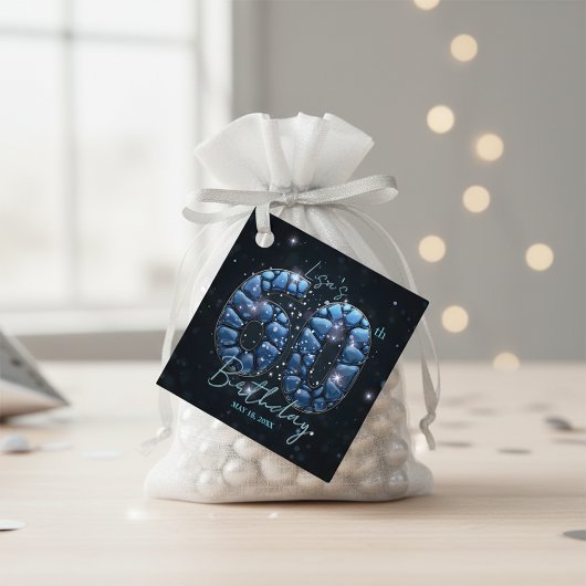 Glamorous Sapphire Blue Jewel Mosaic 60th Birthday Bedankjes Labels