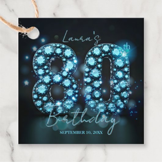 Glamorous Sapphire Gem 80th Birthday Party Bedankjes Labels (Voorkant)