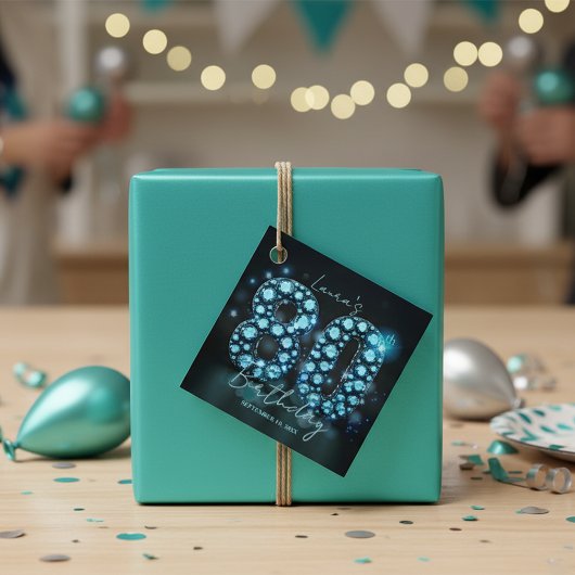 Glamorous Sapphire Gem 80th Birthday Party Bedankjes Labels