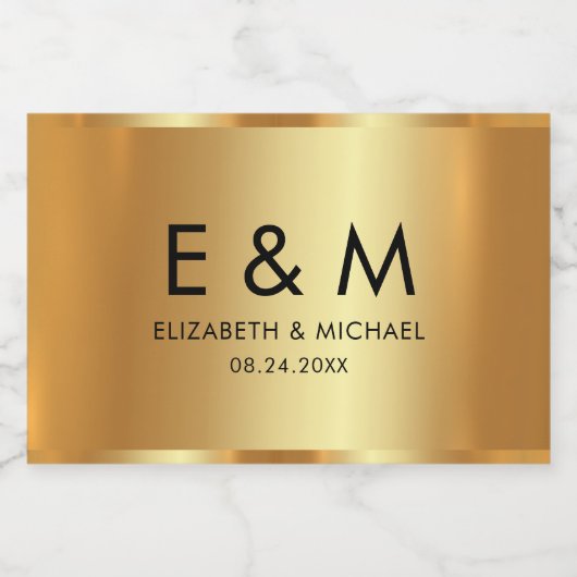 Glamorous Save the Date Gold Text Monogram Sparkling Wijnetiket (Enkel label)