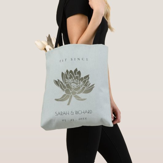 GLAMOROUS SKY BLAUW SILVER LOTUS BEWAREN DE DATUM TOTE BAG (Dichtbij)