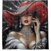 Glamorous Sparkle Lady in Red Hat Douchegordijn (Voorkant)