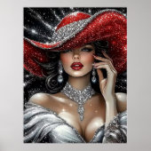 Glamorous Sparkle Lady in Red Hat Poster (Voorkant)