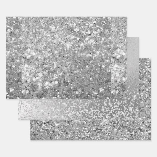 Glamorous Sparkling Silver Glitter Patterns Inpakpapier Vel (Set)