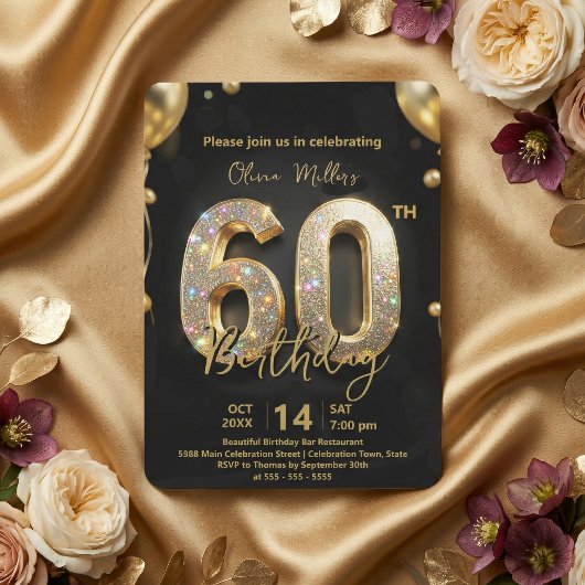 Glamorous Sparkly Black and Gold 60th Birthday Kaart