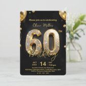 Glamorous Sparkly Black and Gold 60th Birthday Kaart (Staand voorkant)