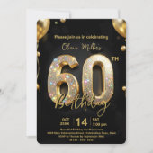 Glamorous Sparkly Black and Gold 60th Birthday Kaart (Voorkant)