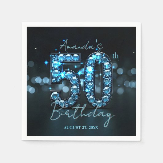 Glamorous Sparkly Teal Blue Diamonds 50th Birthday Servet (Voorkant)