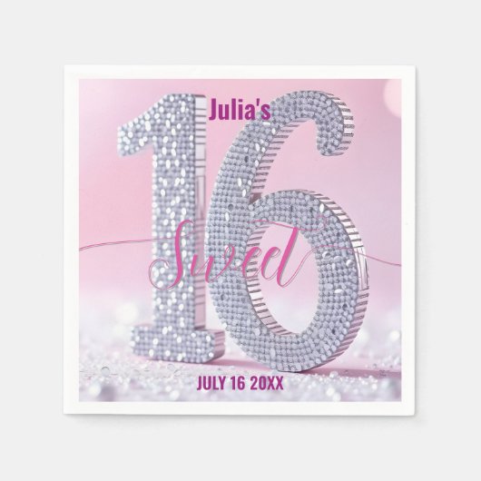 Glamorous Stylish Chic Rhinestone Sweet Sixteen Servet (Voorkant)