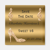 Glamorous Sweet 16 Save The Date Gold Stiletto Magneet (Voorkant)