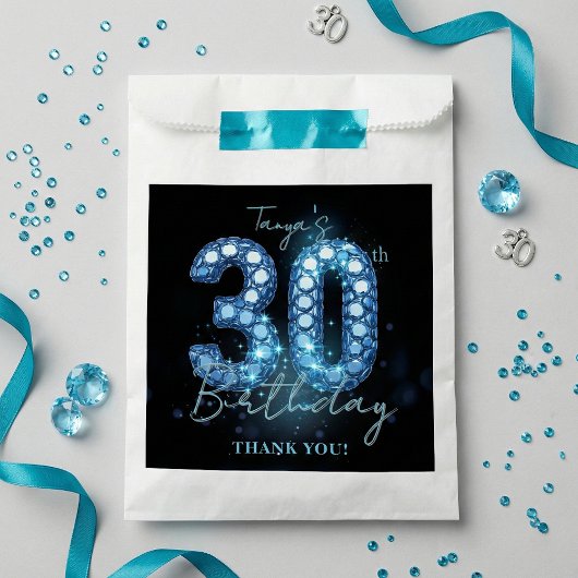 Glamorous Teal Blue Black Diamond 30th Birthday Bedankzakje