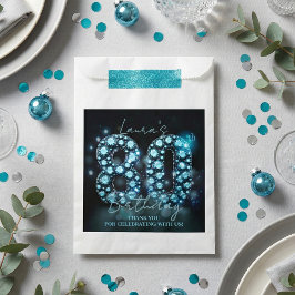 Glamorous Teal Blue Diamonds Black 80th Birthday Bedankzakje