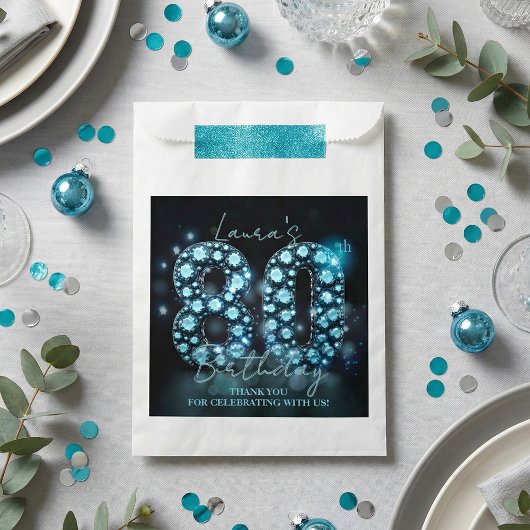 Glamorous Teal Blue Diamonds Black 80th Birthday Bedankzakje