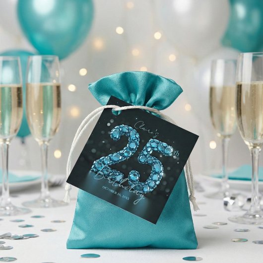 Glamorous Teal Blue Gemstone Sparkle 25th Birthday Bedankjes Labels