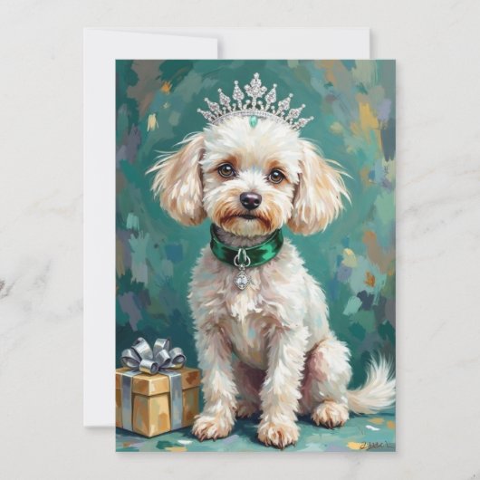 Glamorous White Poodle Princess Christmas Art Feestdagenkaart (Voorkant)