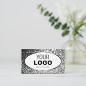 Glamorous White Silver Sparkle Glitter with Logo Visitekaartje (Staand voorkant)