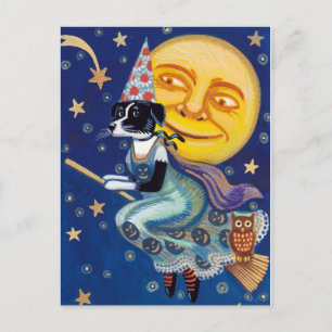 Glamorous Witch rides the Halloween Skies Briefkaart