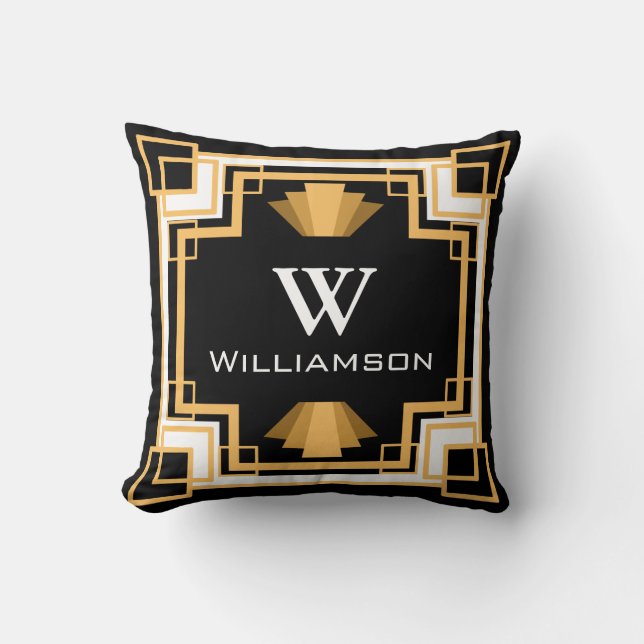  Glamour 1920s Gold & Black Geometric Kussen (Voorkant)