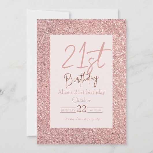 Glamour 21ste verjaardag Pink Glitter Kaart (Voorkant)