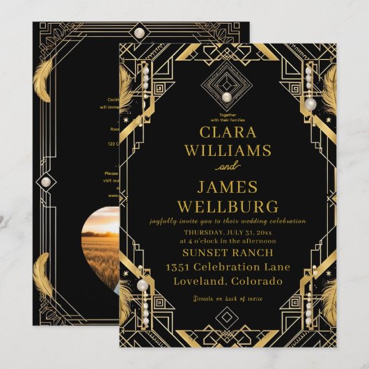 Glamour Art Deco bruiloft uitnodiging (Voorkant / Achterkant)