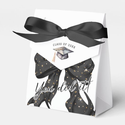 Glamour Black Gold Bow Afstuderen Bedankdoosjes (Voorkant Zijde)