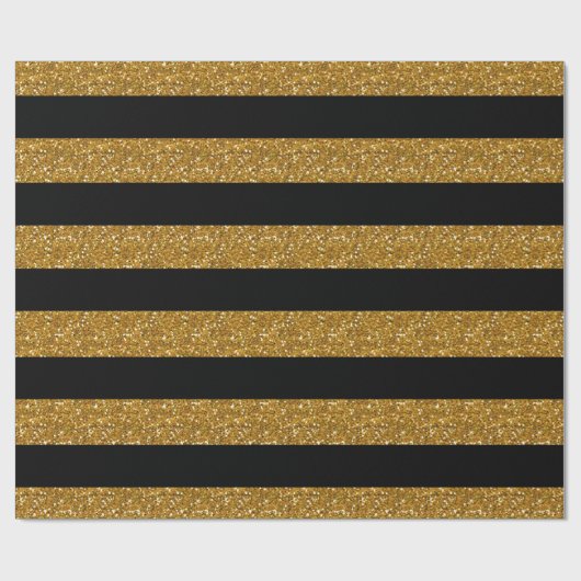 Glamour Black Stripes met Gold Glitter Printen Cadeaupapier (Vlak)