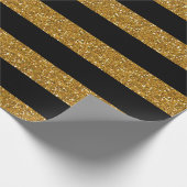 Glamour Black Stripes met Gold Glitter Printen Cadeaupapier (Hoek)