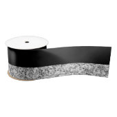 Glamour Black Stripes met Silver Glitter Gedrukt Satijnen Lint (Spoel)