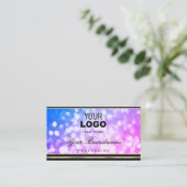Glamour Blauw Roze Glitter Zwart Gouden Rand Logo Visitekaartje (Staand voorkant)