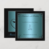 Glamour Blauw Zwart Bloemen Verjaardagsfeest Kaart (Voorkant / Achterkant)