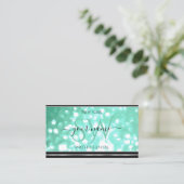 Glamour Blauwgroen Glitter Initialen Black Silver  Visitekaartje (Staand voorkant)