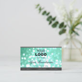 Glamour Blauwgroen Glitter Logo Black Chic Silver Visitekaartje (Staand voorkant)