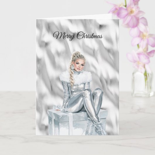 Glamour Blond Zilver Kerst Kaart (Orchidee)