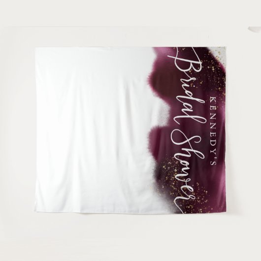 Glamour Bourgondië Gouden Glitter Bruidsdouche Ach Wandkleed (Voorkant (horizontaal))