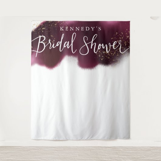 Glamour Bourgondië Gouden Glitter Bruidsdouche Ach Wandkleed (Voorkant)