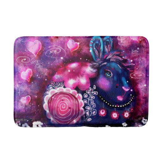 Glamour Bunny Rabbit Paarse Roze Whimsical Floral Badmat (Voorkant)